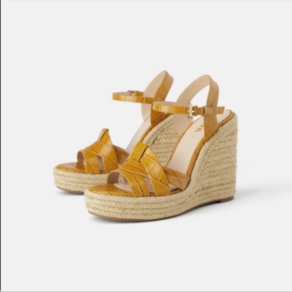 Zara Embossed Animal Print Faux Leather Wedges